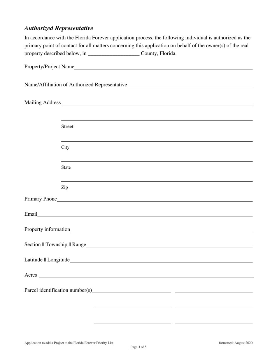 Application for New Florida Forever Project - Florida, Page 3