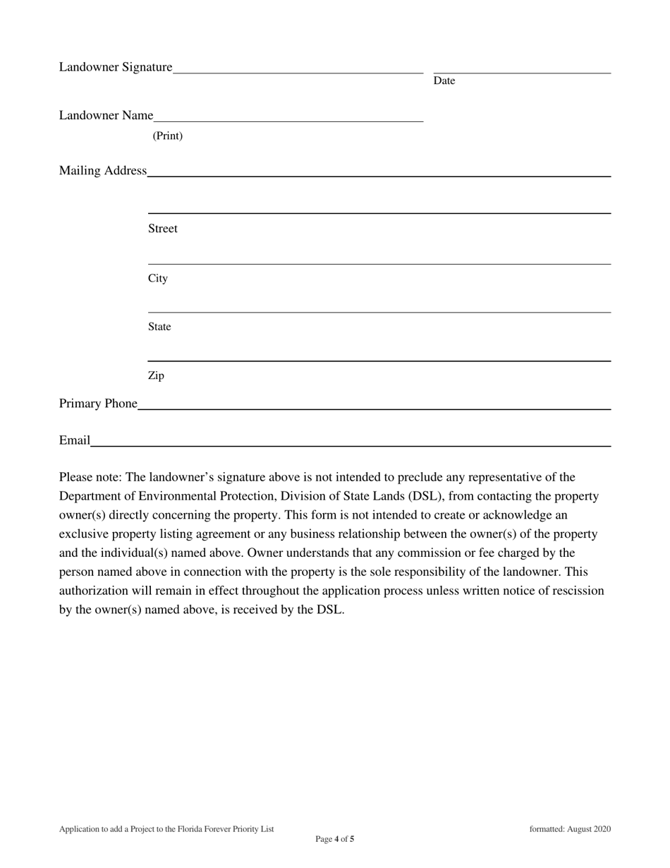 Application for New Florida Forever Project - Florida, Page 4
