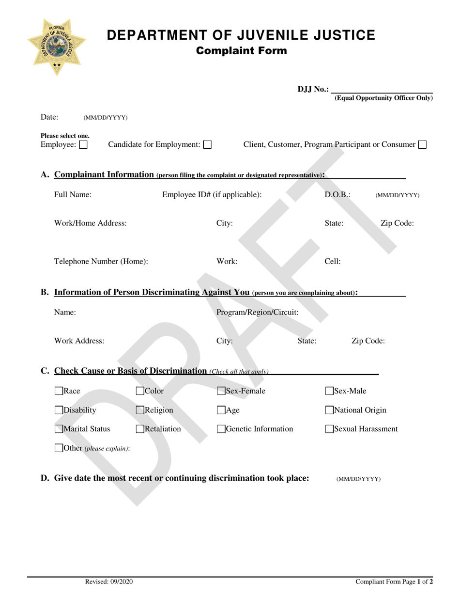 Complaint Form - Draft - Florida, Page 1