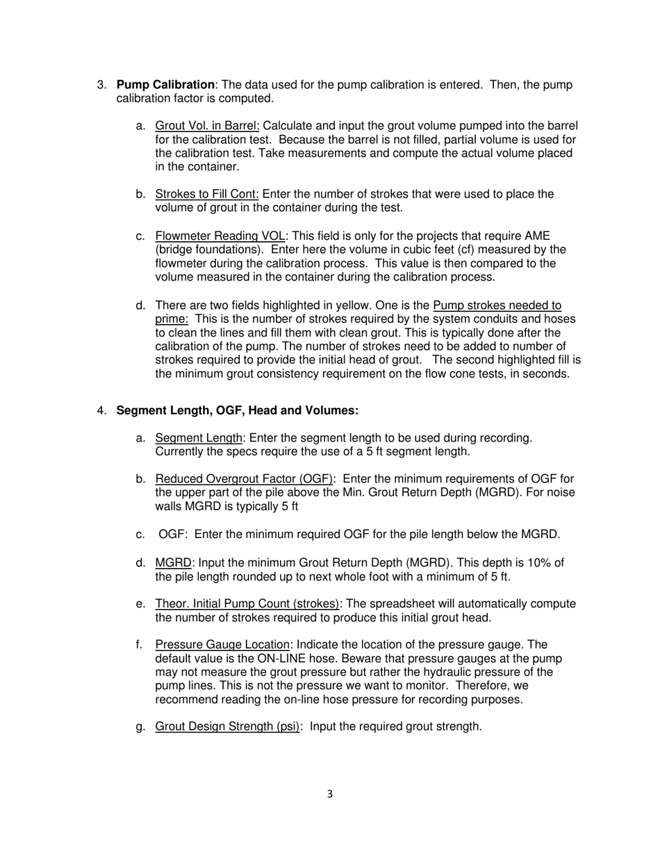 Instructions for Form 700-011-03 Auger Cast-In-place Pile Installation Record - Florida, Page 3