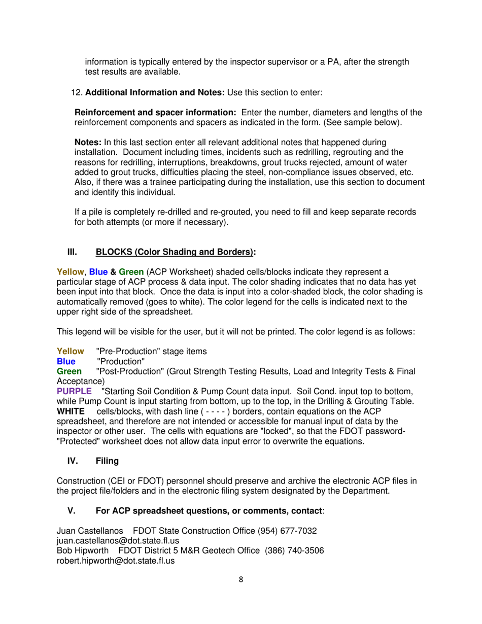 Instructions for Form 700-011-03 Auger Cast-In-place Pile Installation Record - Florida, Page 8