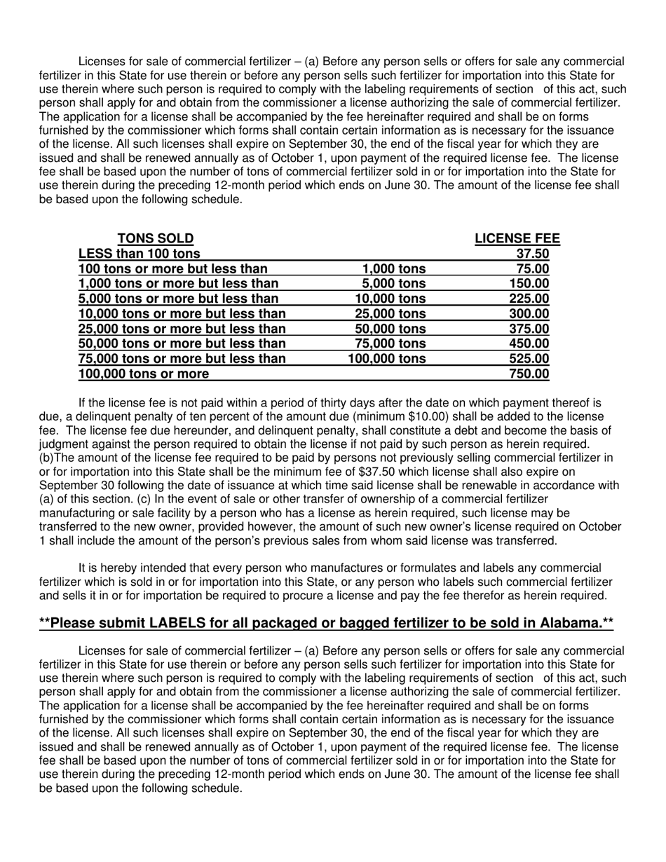 Application for Fertilizer Manufacturers and Sellers License - Alabama, Page 2