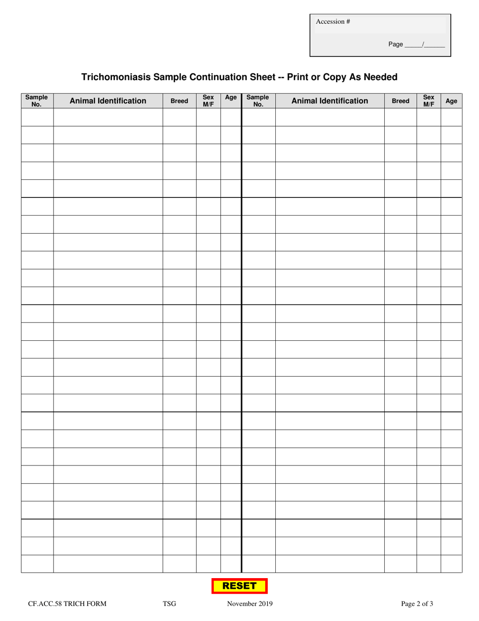 Form CF.ACC.58 Trichomoniasis Testing Submission Form - Alabama, Page 2