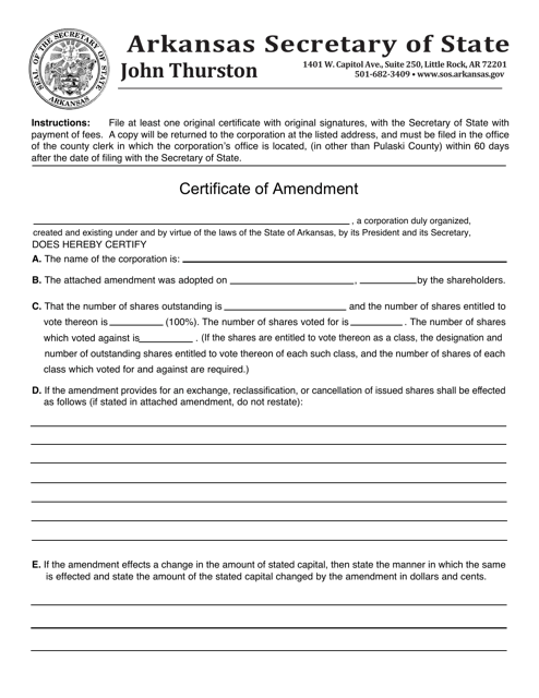 Form DO-01 Certificate of Amendment - Arkansas