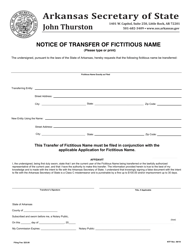 Form NTF Notice of Transfer of Fictitious Name - Arkansas