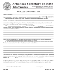 Form DN-16/F-15 &quot;Articles of Correction&quot; - Arkansas