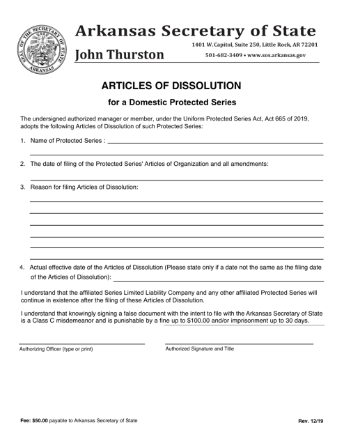 Articles of Dissolution for a Domestic Protected Series - Arkansas Download Pdf