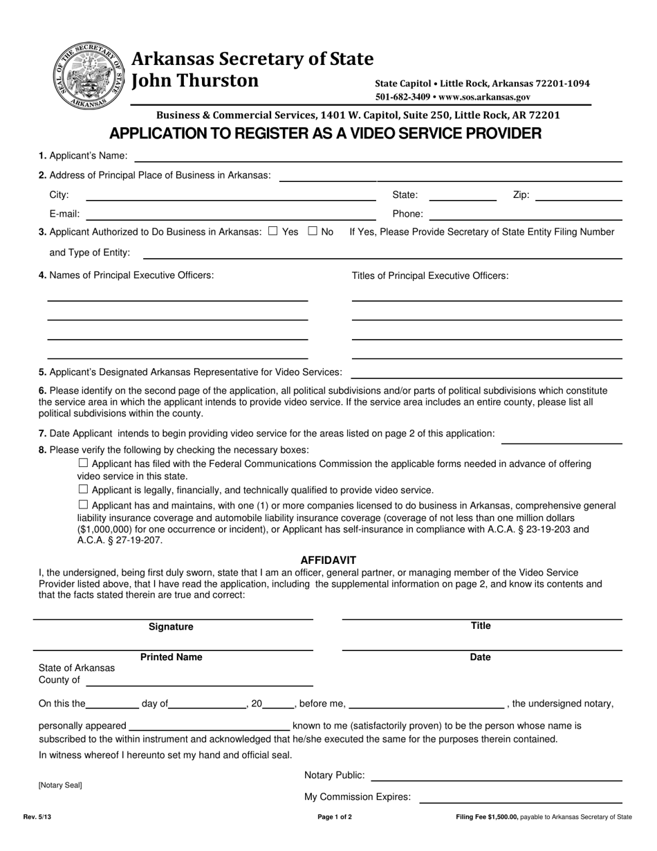 Application to Register as a Video Service Provider - Arkansas, Page 1