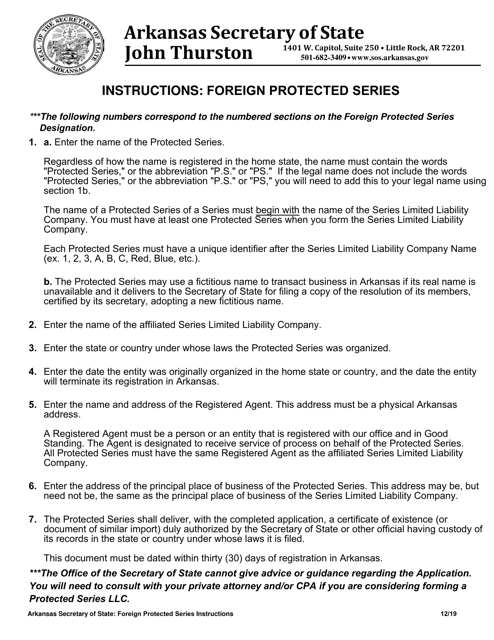 Instructions for Foreign Protected Series Application - Arkansas Download Pdf