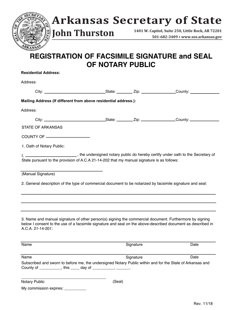 Registration of Facsimile Signature and Seal of Notary Public - Arkansas, Page 2