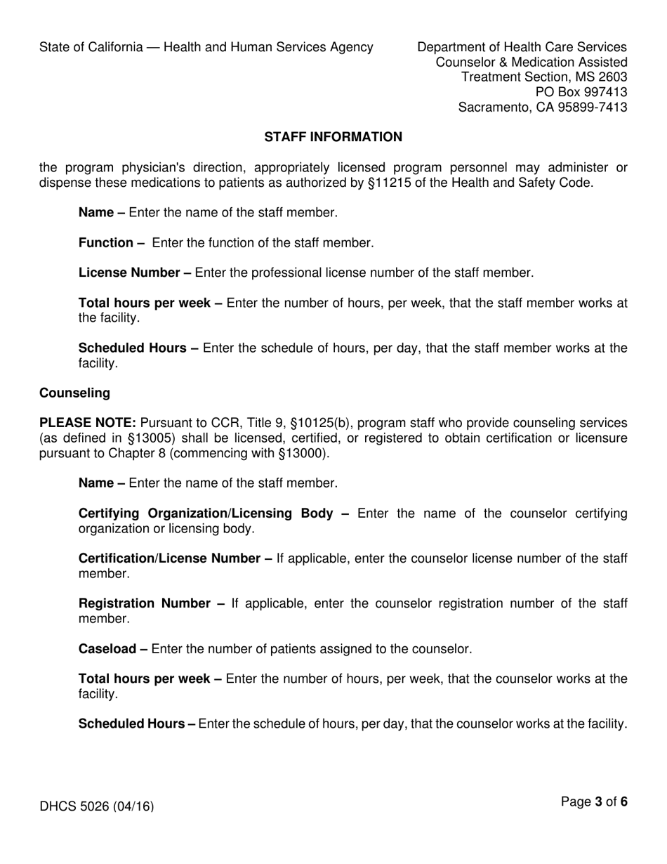 Form DHCS5026 Staff Information - California, Page 3