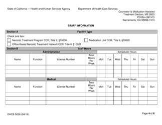 Form DHCS5026 Staff Information - California, Page 4