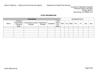 Form DHCS5026 Staff Information - California, Page 5