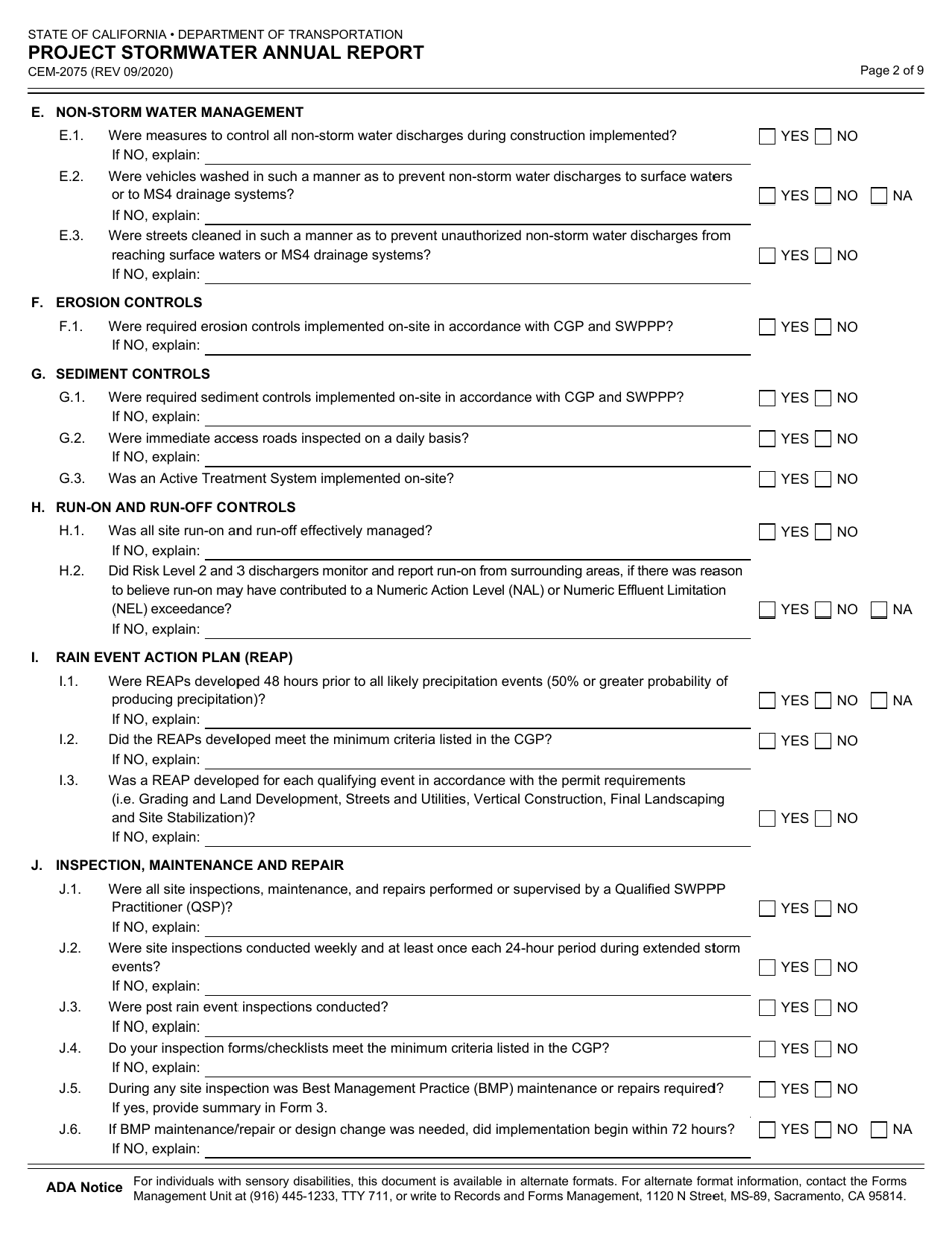 Form CEM-2075 Download Fillable PDF or Fill Online Project Stormwater ...