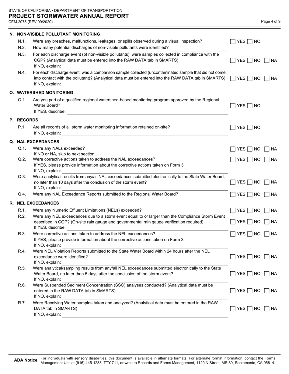 Form CEM-2075 Project Stormwater Annual Report - California, Page 4