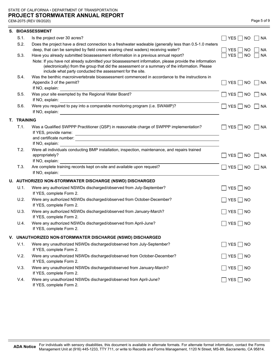 Form CEM-2075 Project Stormwater Annual Report - California, Page 5