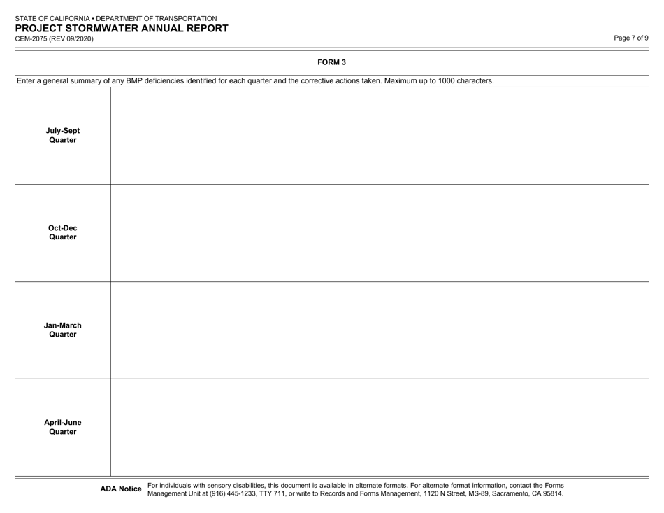 Form CEM-2075 Project Stormwater Annual Report - California, Page 7