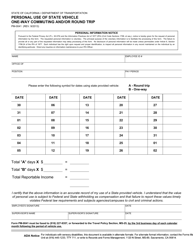 Form PM-0041 Personal Use of State Vehicle One-Way Commuting and/or Round Trip - California
