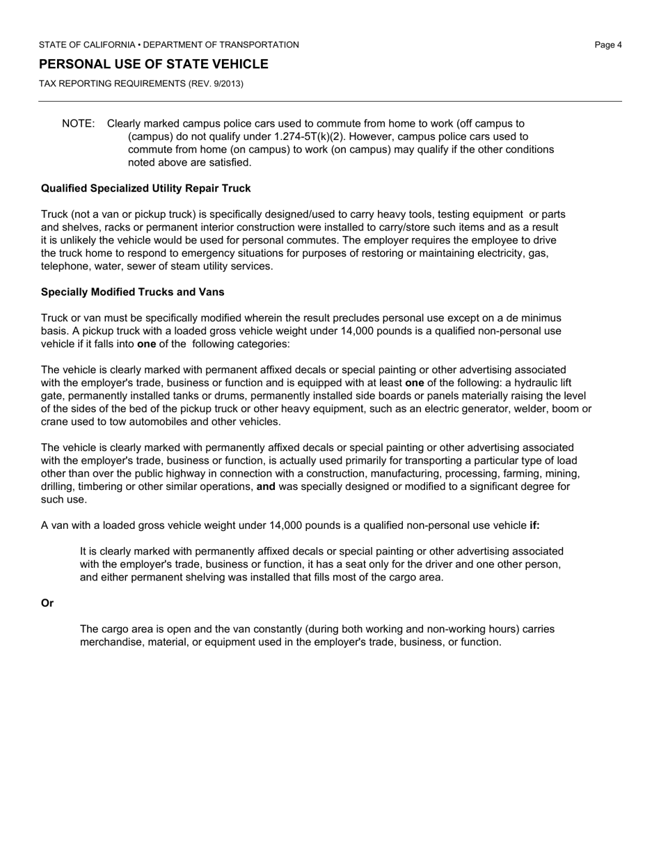 Form PM-0041 Personal Use of State Vehicle One-Way Commuting and / or Round Trip - California, Page 5