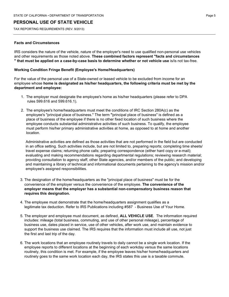 Form PM-0041 Personal Use of State Vehicle One-Way Commuting and / or Round Trip - California, Page 6
