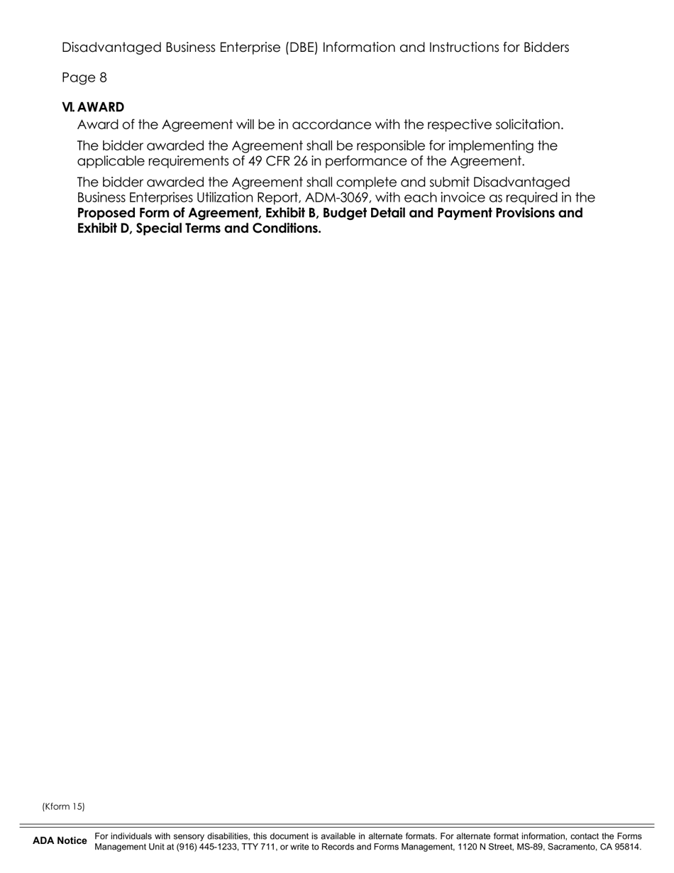 K Form 15 Disadvantaged Business Enterprise (Dbe) Information and Instructions for Bidders - California, Page 8