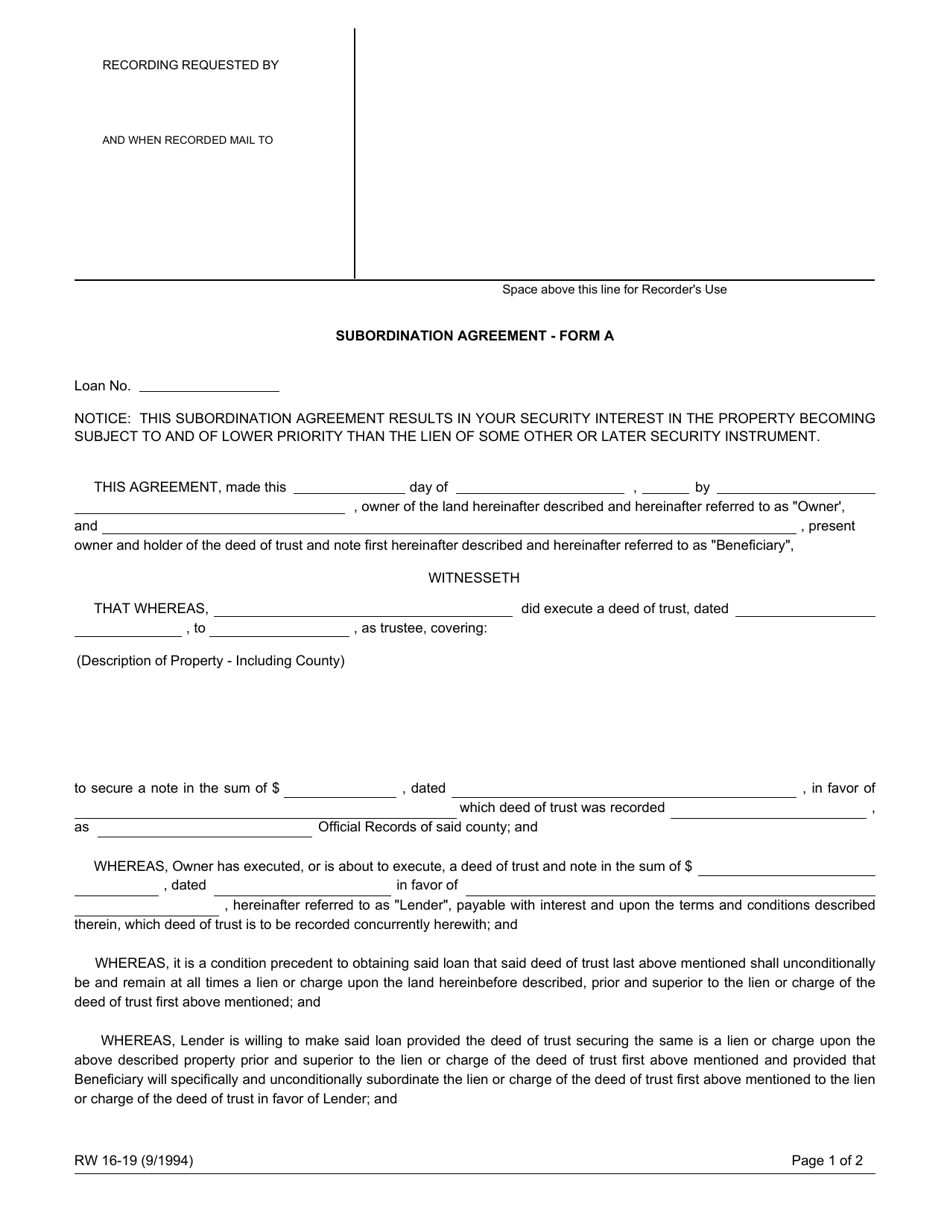 Form RW16-19 (A) - Fill Out, Sign Online and Download Fillable PDF ...