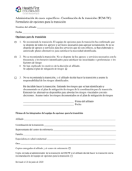 Document preview: Formulario De Opciones Para La Transicion - Colorado (Spanish)