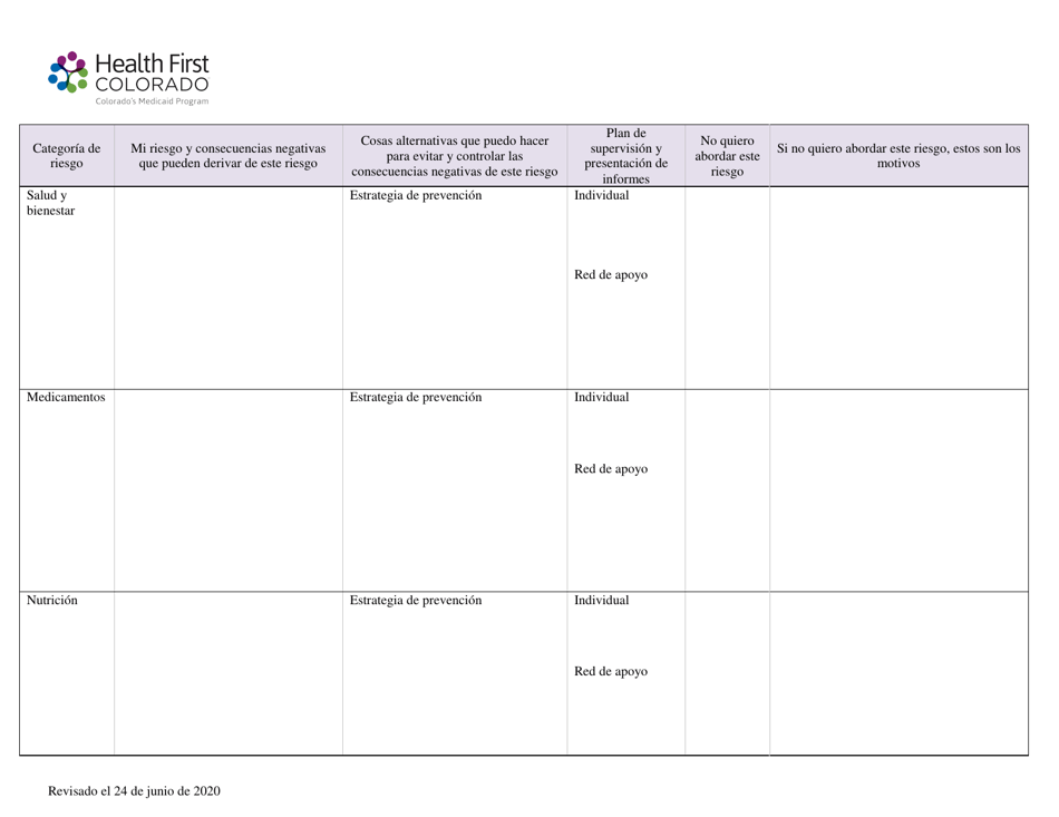 Coordinacion De La Transicion (Tcm-Tc) Plan De Mitigacion De Riesgos De La Transicion a La Comunidad / Aceptacion De Riesgos Del Participante - Colorado (Spanish), Page 2