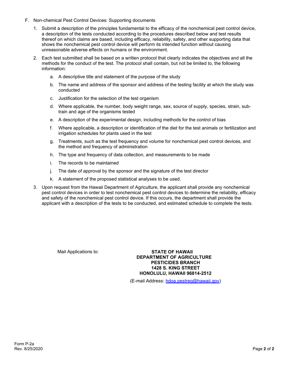 Instructions for Form P-2 Application for License of Pesticides and Non-chemical Pest Control Devices - Hawaii, Page 2