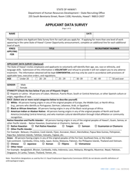 Form HRD330 Applicant Data Survey - Hawaii