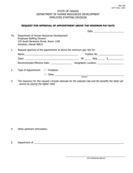 Form HRD395 &quot;Request for Approval of Appointment Above the Minimum Pay Rate&quot; - Hawaii