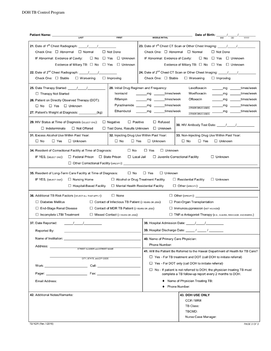 Form TB NDR - Fill Out, Sign Online and Download Printable PDF, Hawaii ...