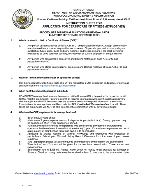 Application for Certificate of Fitness (Explosives) - Hawaii Download Pdf