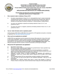 Application for Certificate of Fitness (Explosives) - Hawaii