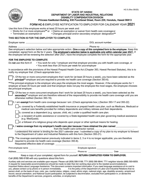 Form HC-5 2021 Printable Pdf
