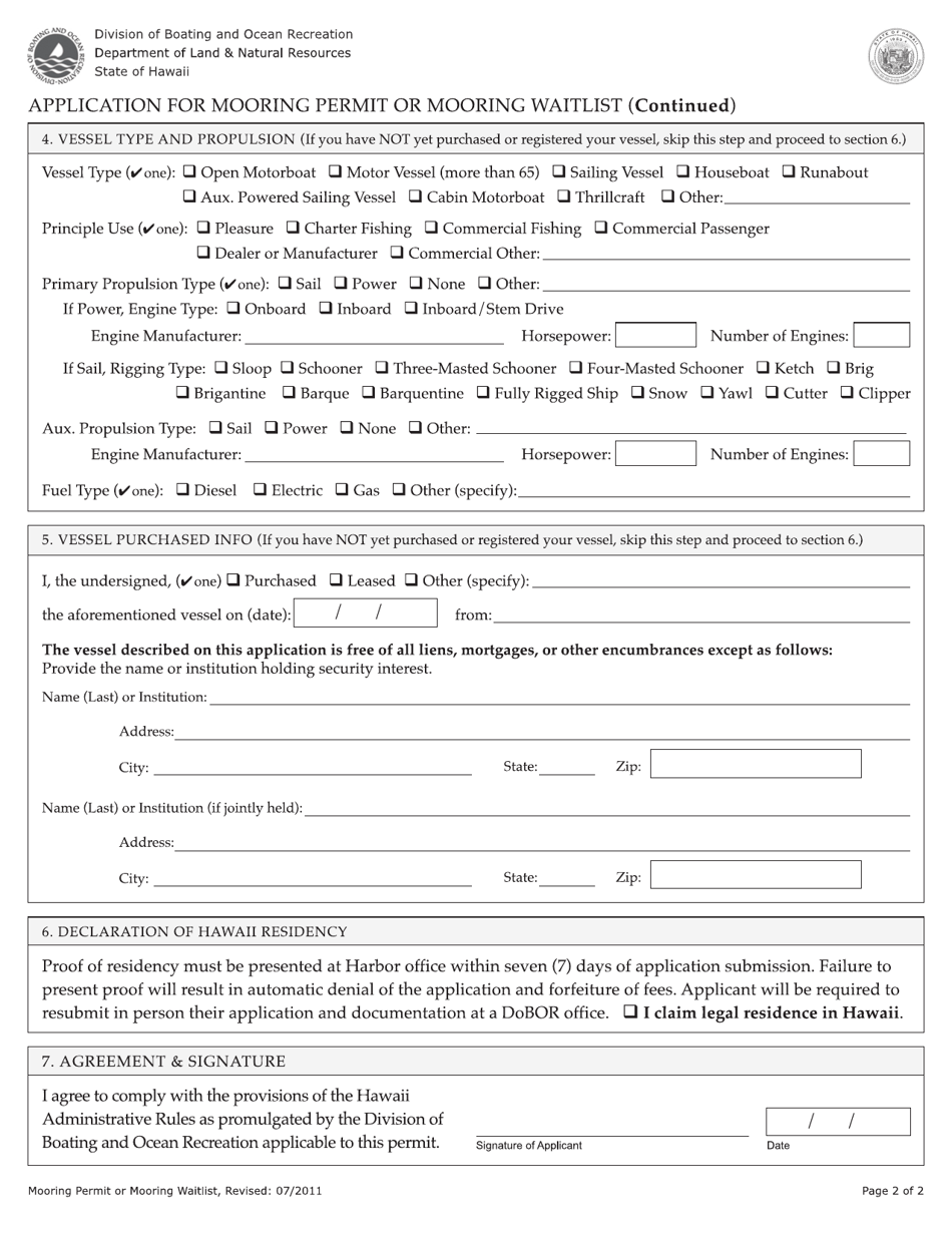 Hawaii Application for Mooring Permit / Mooring Waitlist Download ...