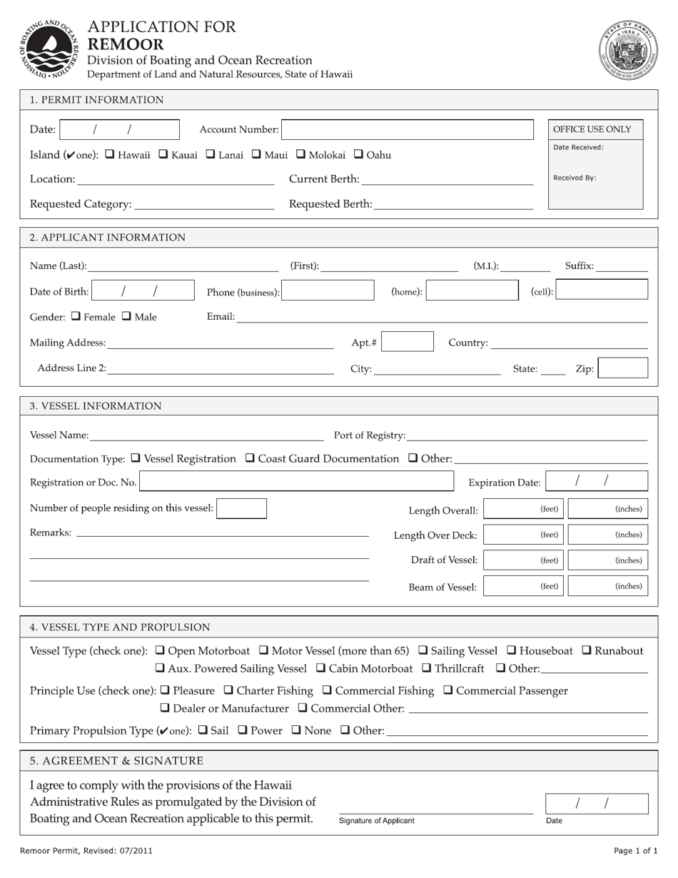 Hawaii Application for Remoor Download Printable PDF | Templateroller