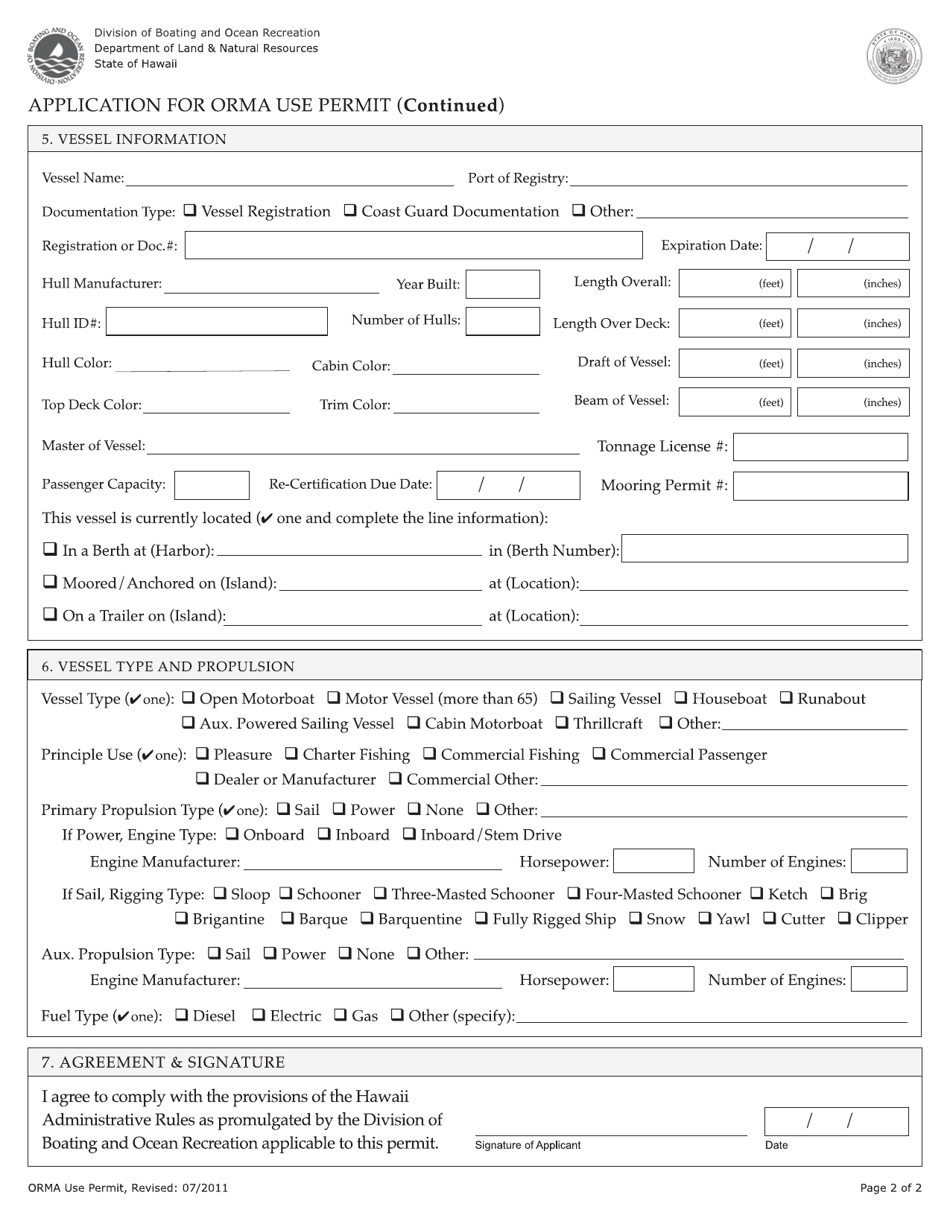 Application for Ocean Recreation Management Area (Orma) Use Permit - Hawaii, Page 2