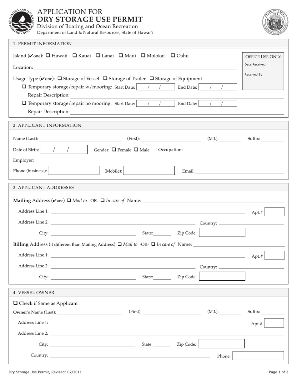 Application for Dry Storage - Hawaii, Page 1