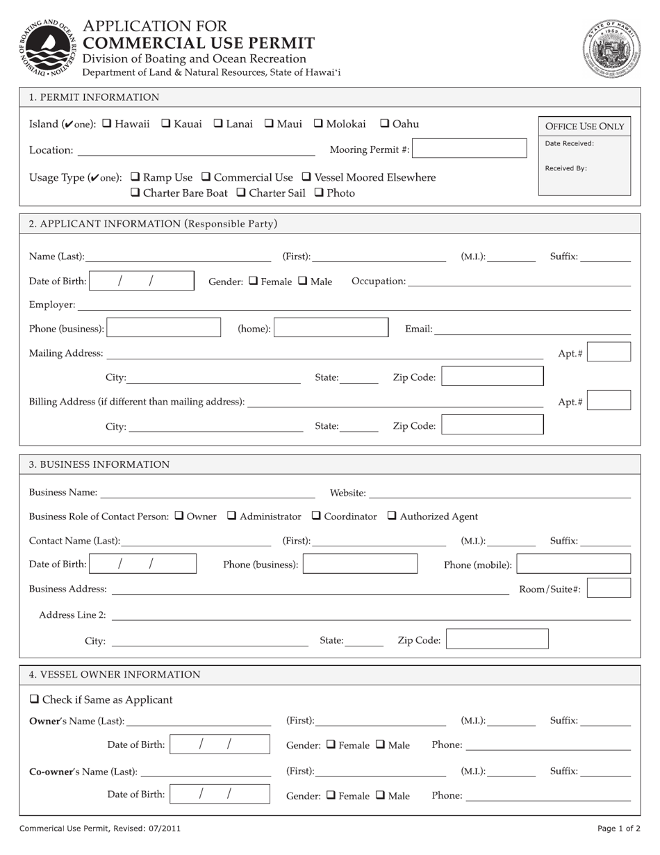 Hawaii Application for a Commercial Use Permit Download Printable PDF