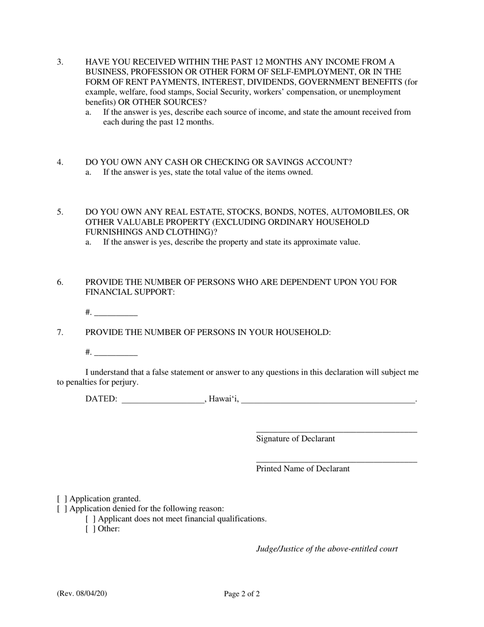 Form 4 Declaration to Accompany Motion for Leave to Appeal in Forma Pauperis - Hawaii, Page 5