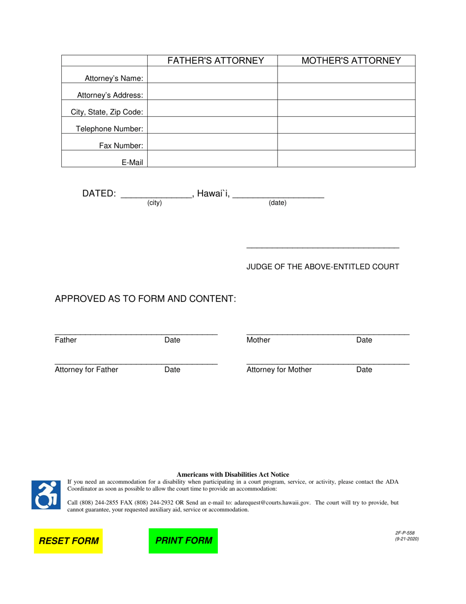 Form 2F-P-558 Order Regarding Supervised Visitation - Hawaii, Page 7