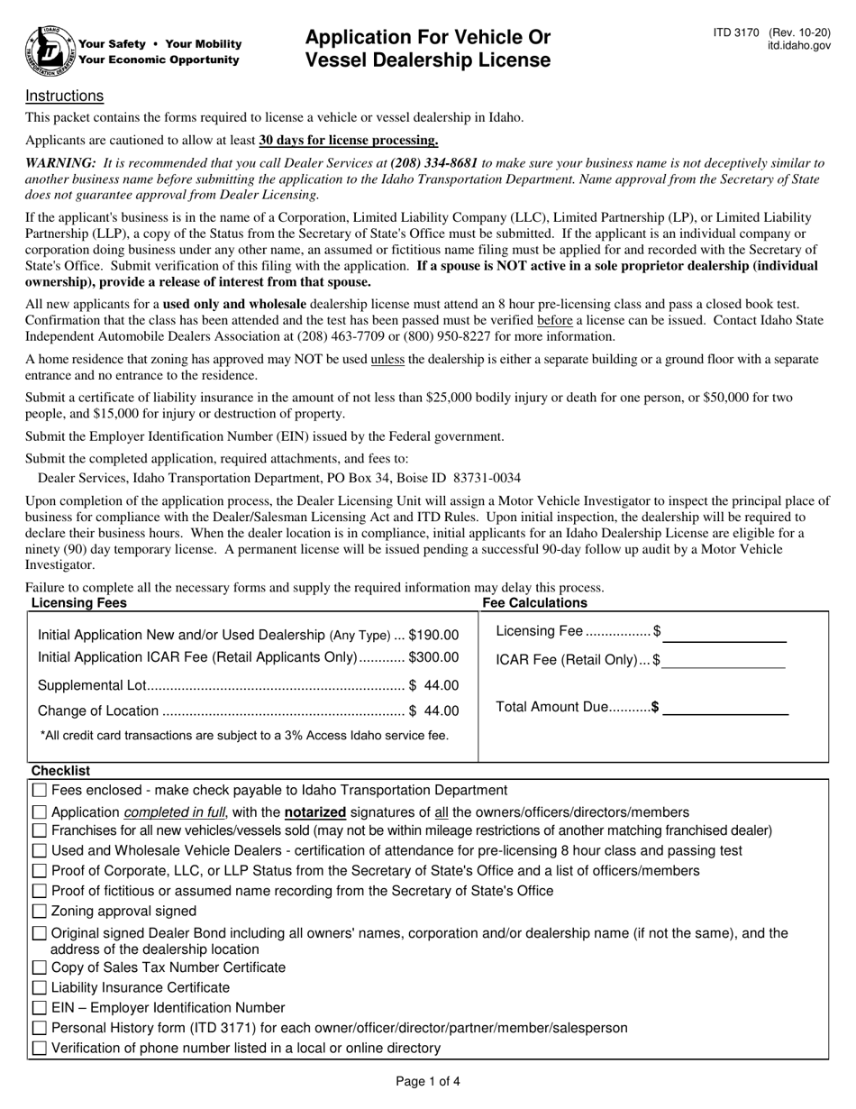 Form ITD3170 Download Fillable PDF or Fill Online Application for ...