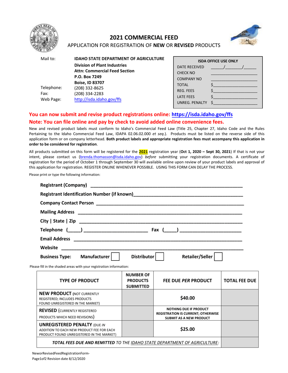 2021 Idaho Application for Registration of New or Revised ...