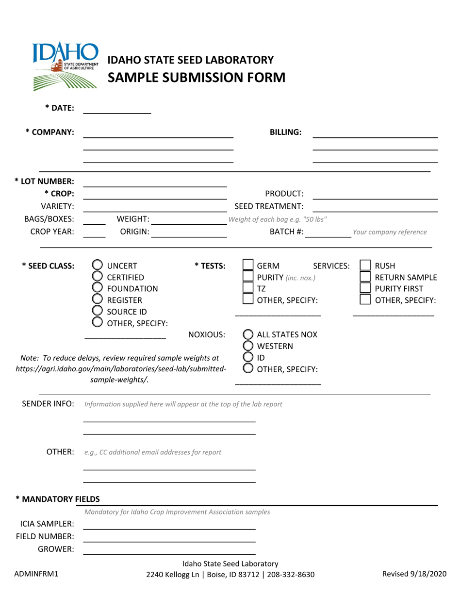 Form ADMINFRM1 Sample Submission Form - Idaho, Page 1