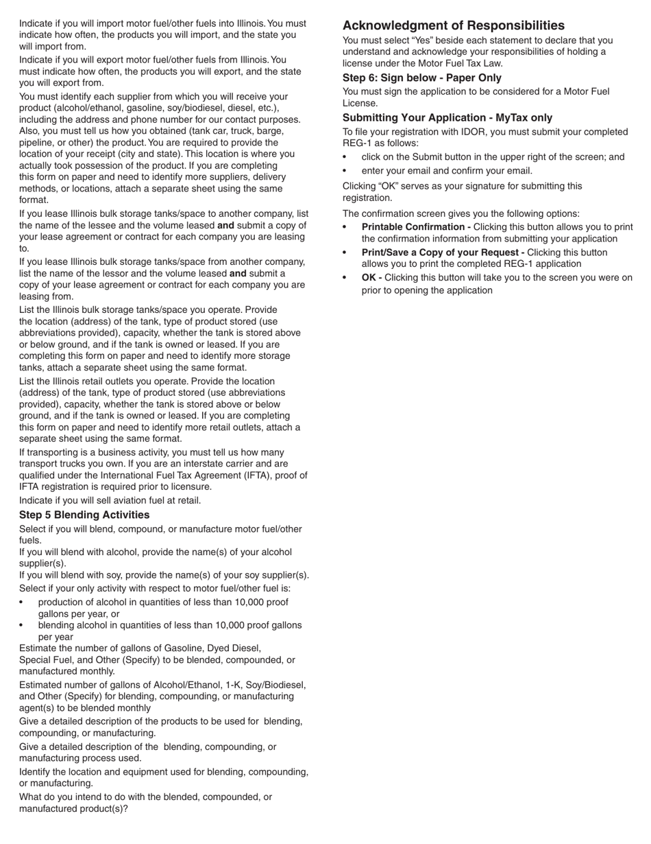 Instructions for Form REG-8-A Application for Motor Fuel Tax License (Distributor, Supplier, Receiver, and / or Blender) - Illinois, Page 2