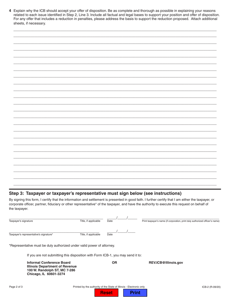 Form ICB-2 Offer of Disposition of a Proposed Assessment or Claim Denial - Illinois, Page 2