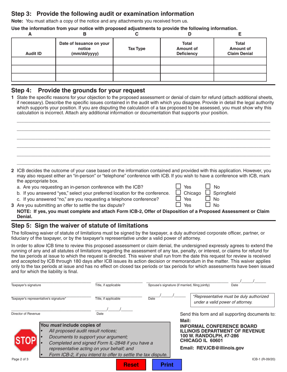 Form ICB-1 Request for Informal Conference Board Review - Illinois, Page 2