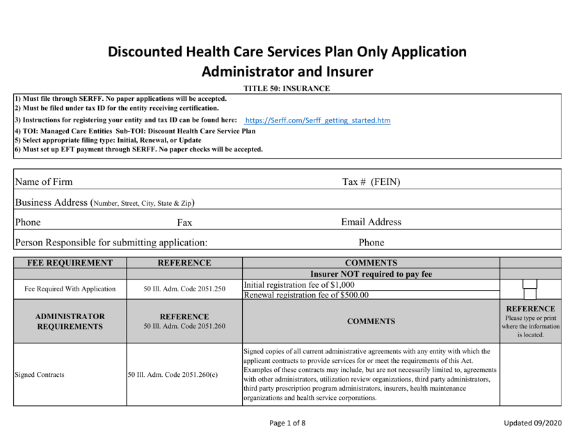 Discounted Health Care Services Plan Only Application - Administrator and Insurer - Illinois Download Pdf