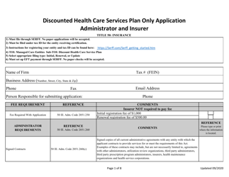 Discounted Health Care Services Plan Only Application - Administrator and Insurer - Illinois